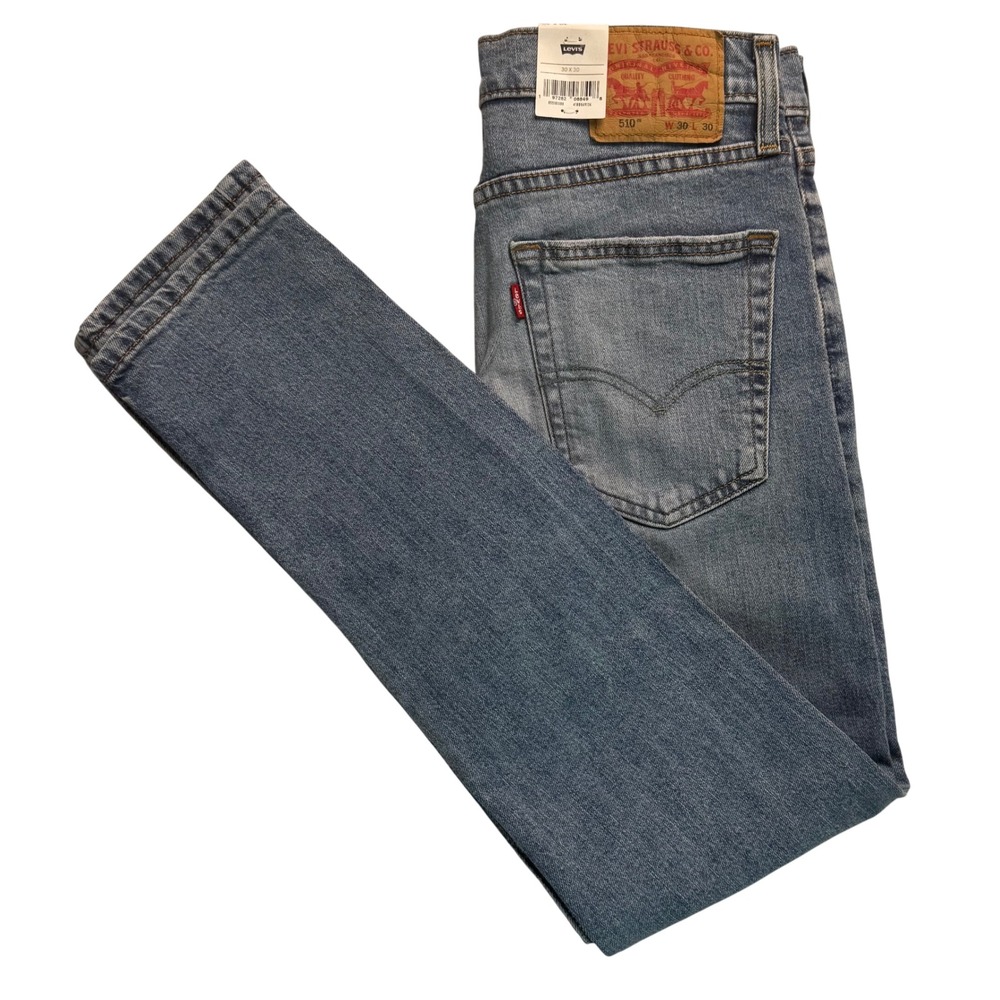 Levis 510 Skinny Fit Jeans Mens 30x30 Light Wash Flex Eco Performance Distressed